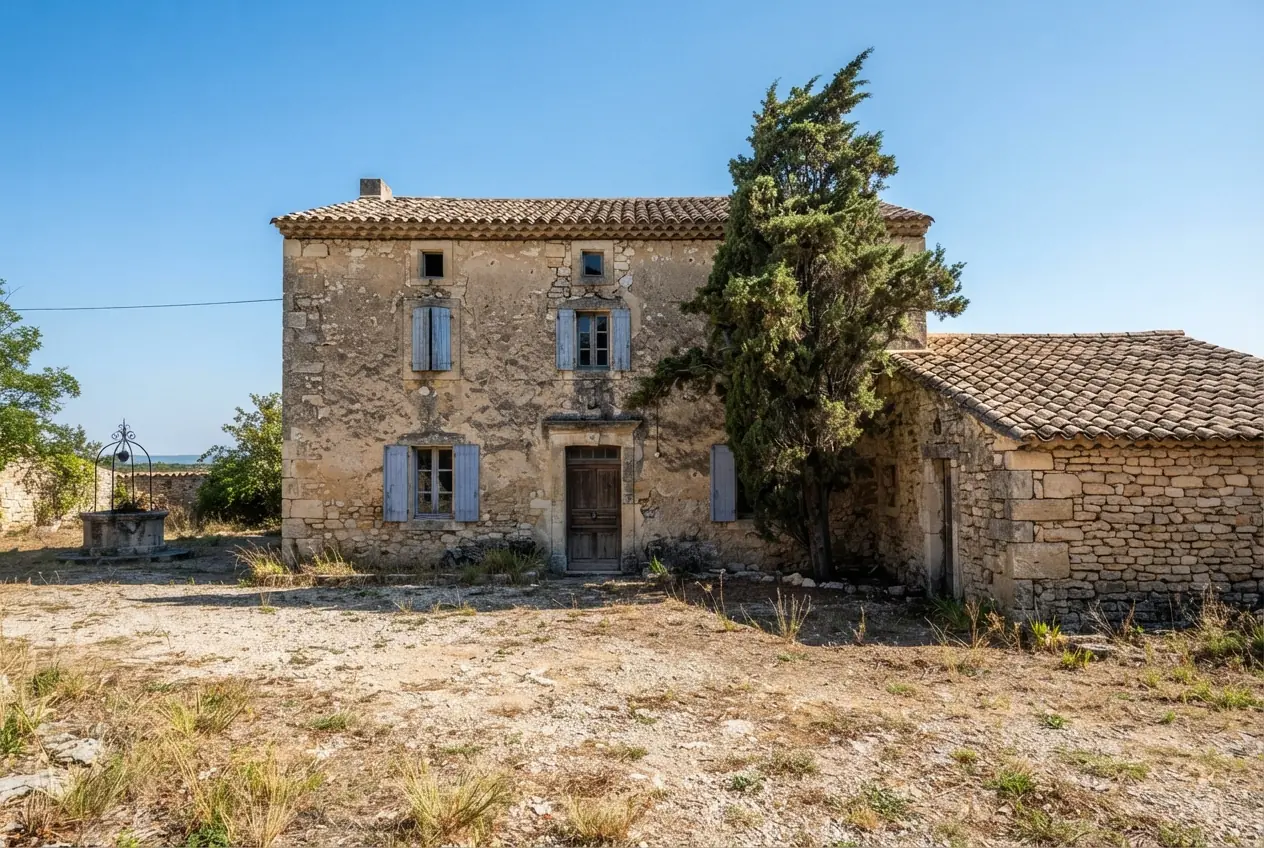 Mas ancien avec dépendances avant bilan thermique à Tarascon