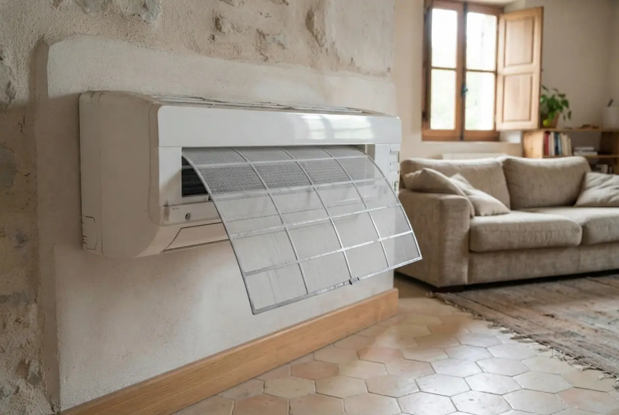 Filtre de climatiseur nettoyé après entretien à Arles